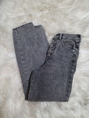 Express High-Rise Washed Gray Button-Fly Jeans